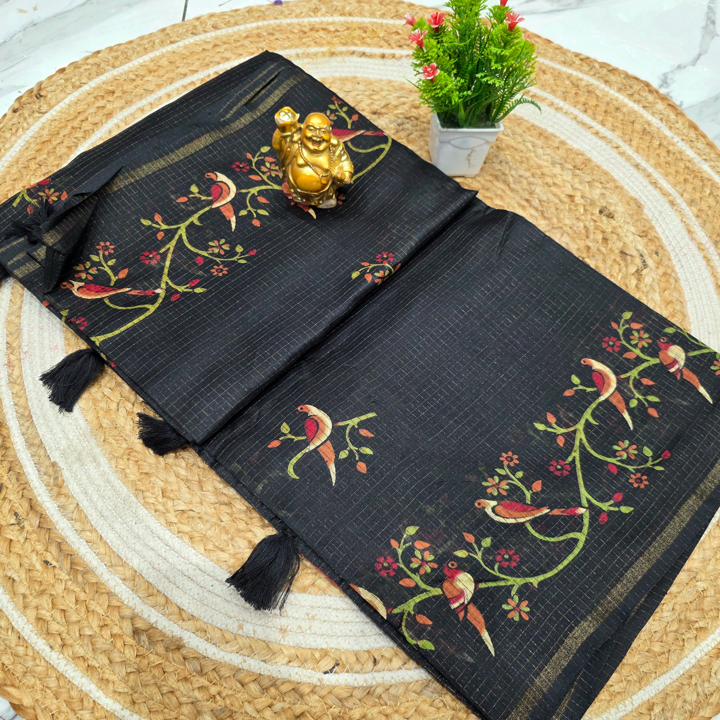 Bird Print Cotton Saree