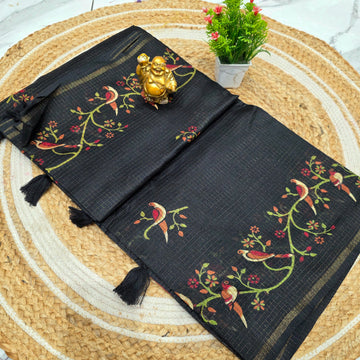 Bird Print Cotton Saree