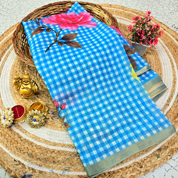 Fancy Linen Checked Saree