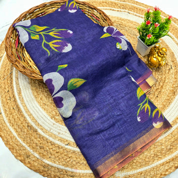 Floral Linen Cotton Saree