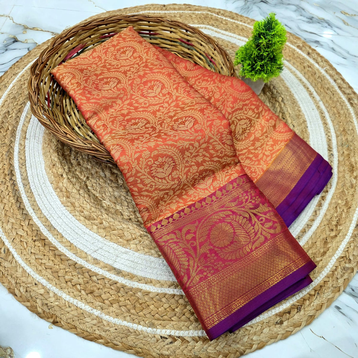 One Gram Gold Saree with Contrast Border