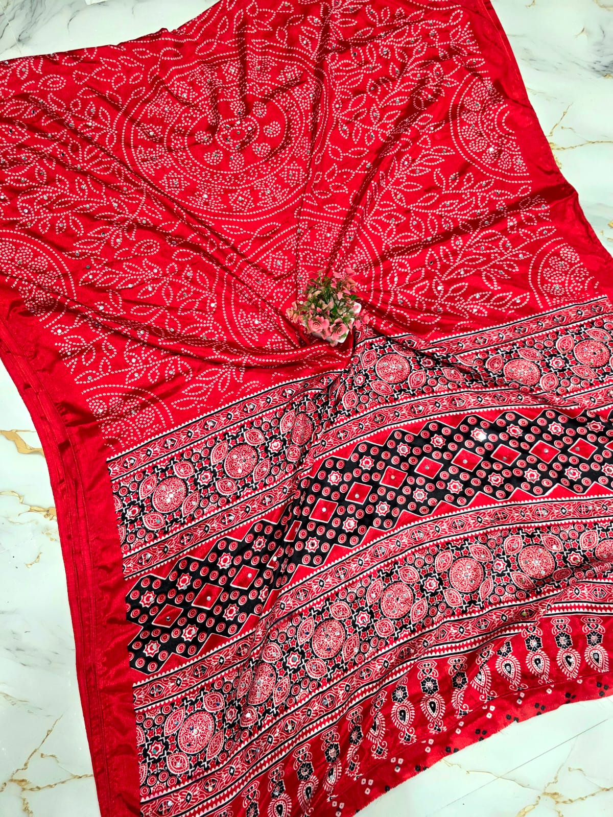 Kalamkari Printed Mirror work Saree