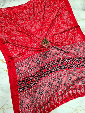 Kalamkari Printed Mirror work Saree