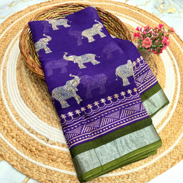 Elegant Elephant Motif Cotton Silk Saree