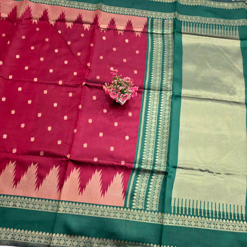 Checked Gold Woven Silk Saree