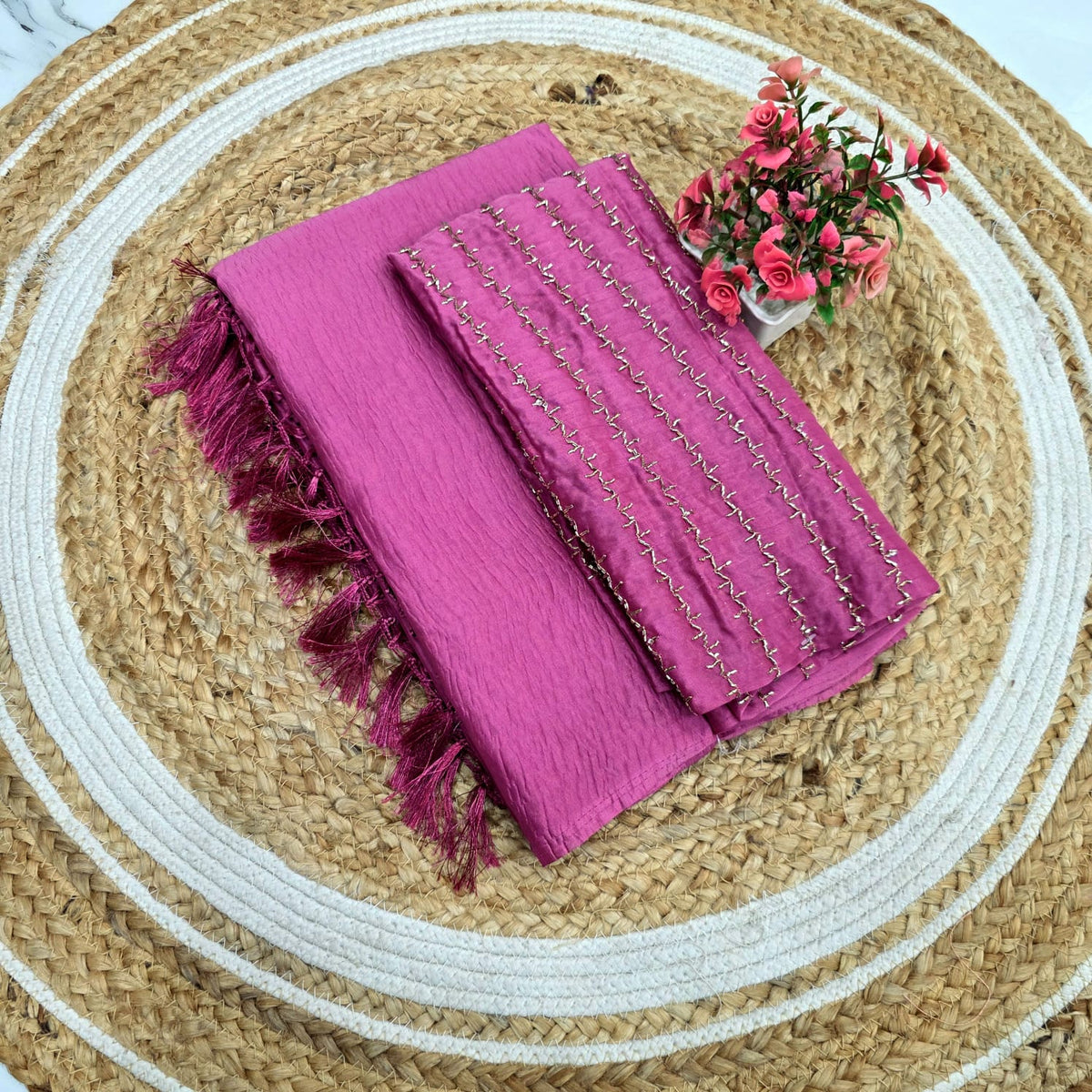 Diwali Special Crush Saree with Aari work blouse