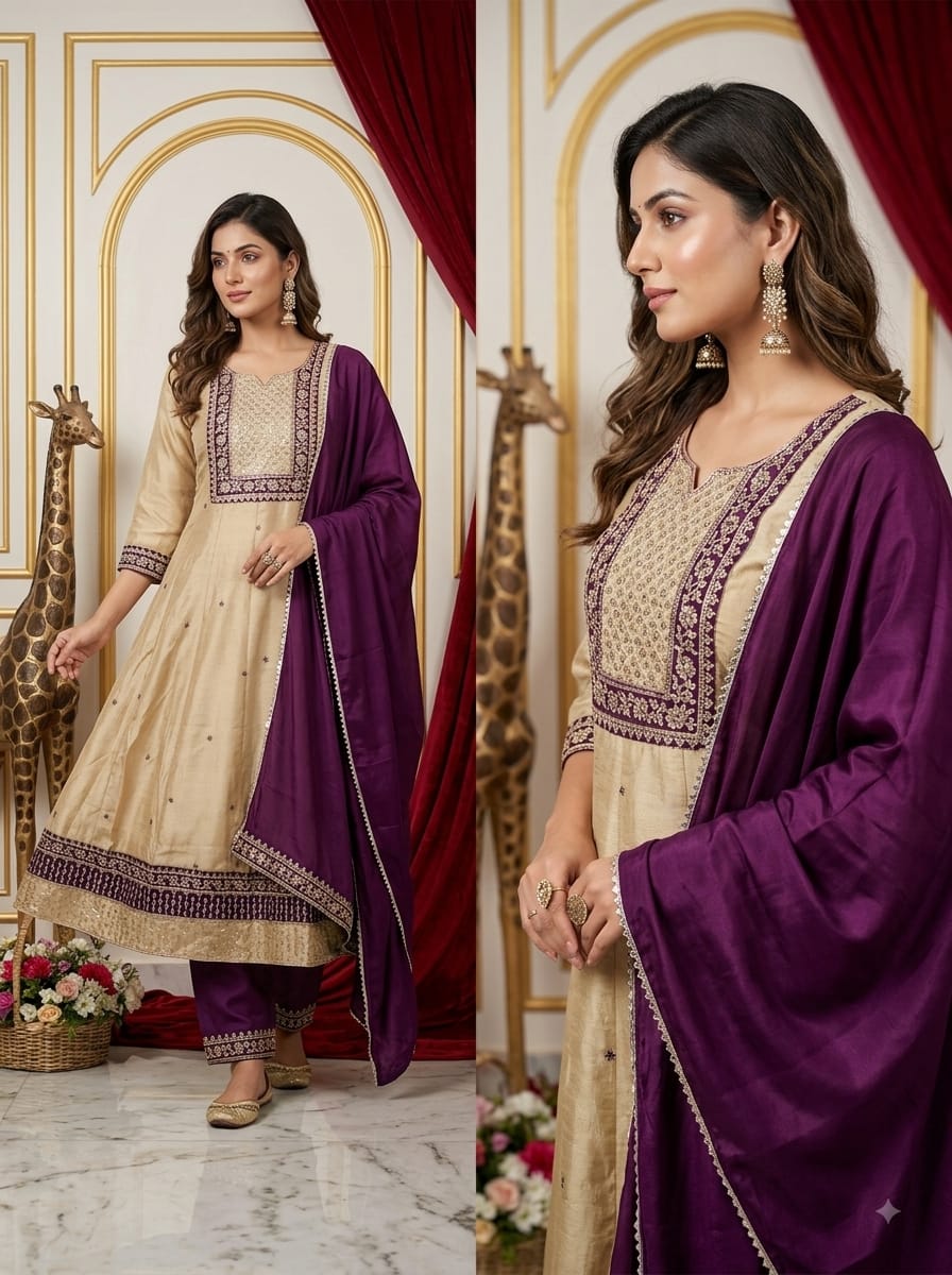 Embroidered Anarkali Kurti Set