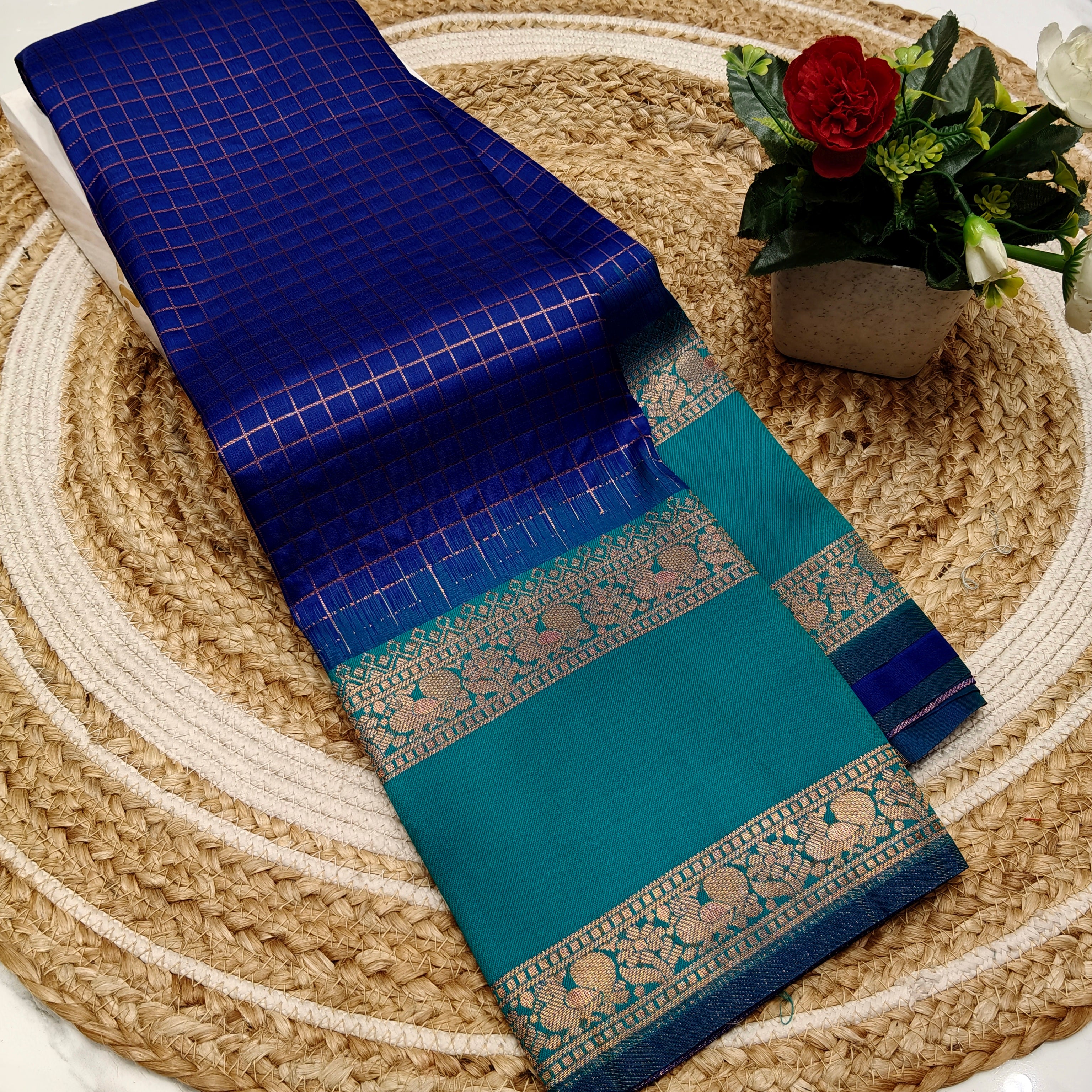 Own Production Traditional CHEKED Silk Saree