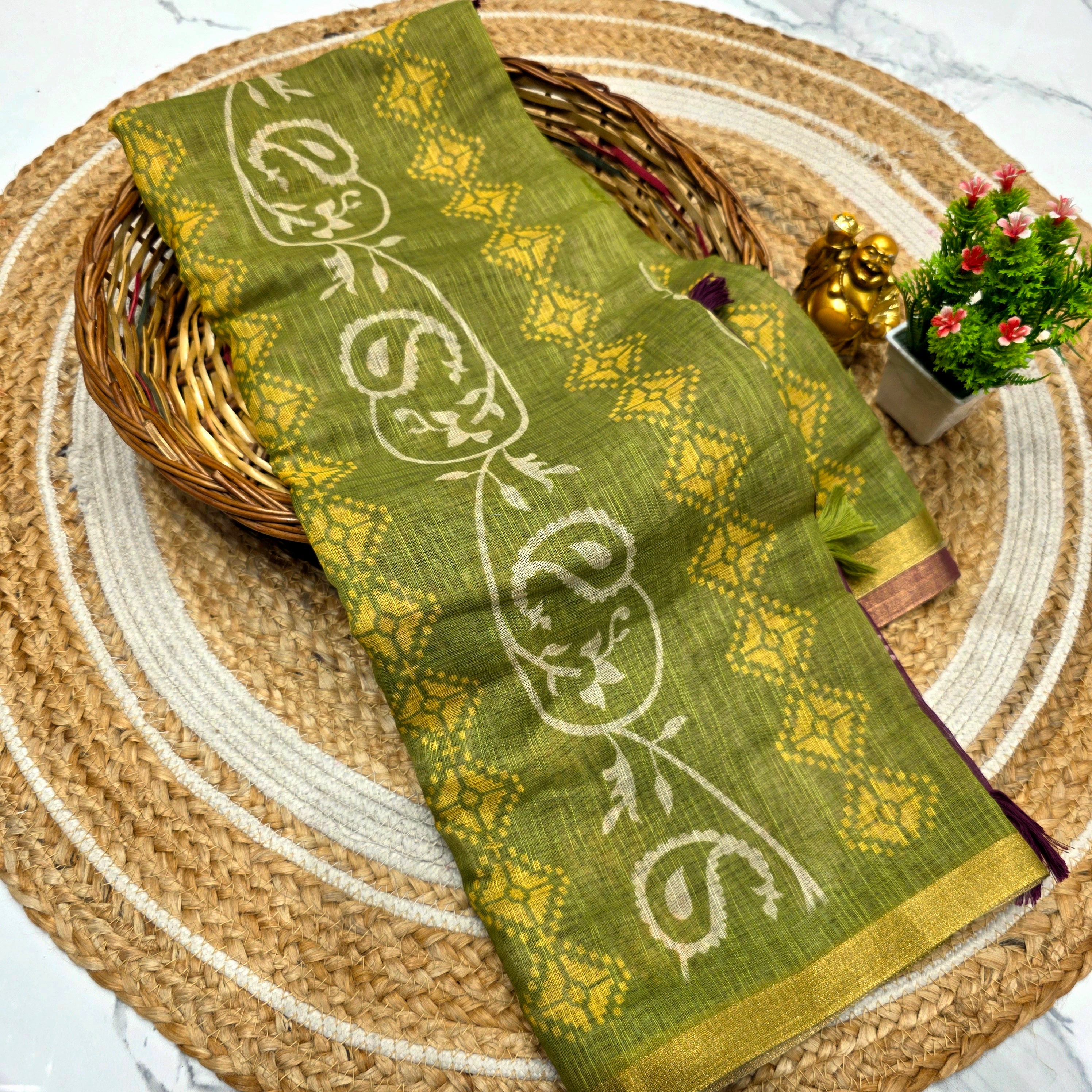 Floral Linen Cotton Saree