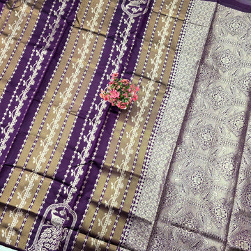 Silver Zari Vairaoosi Design Silk Saree