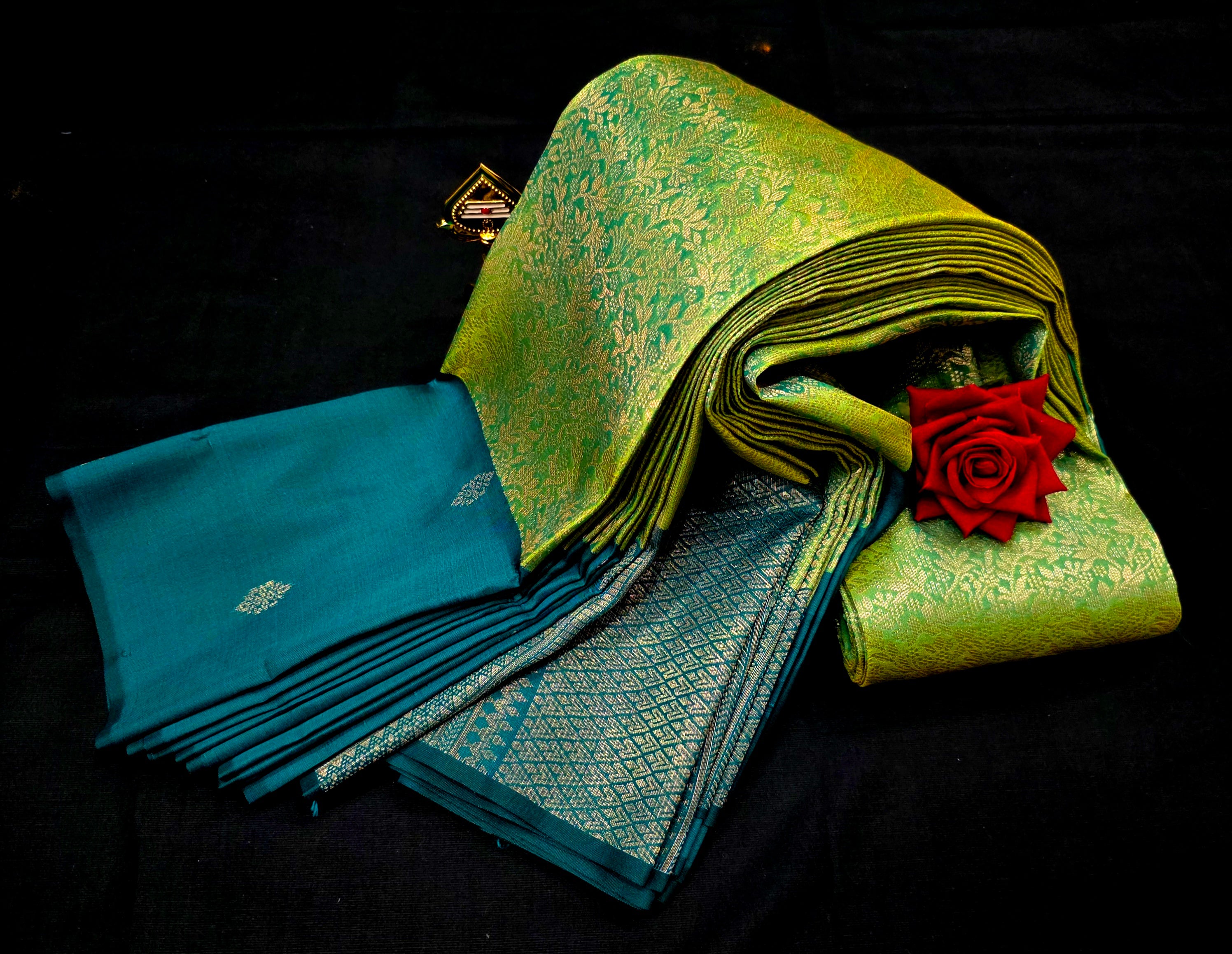 Kanchi Premium Semi Silk Aprajitha Pattu Green with Rama