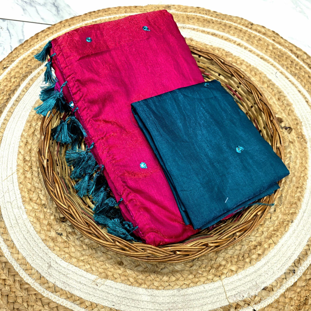 Mirror Saree With Contrast blouse
