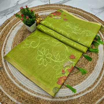 Premium Floral Linen Cotton Saree