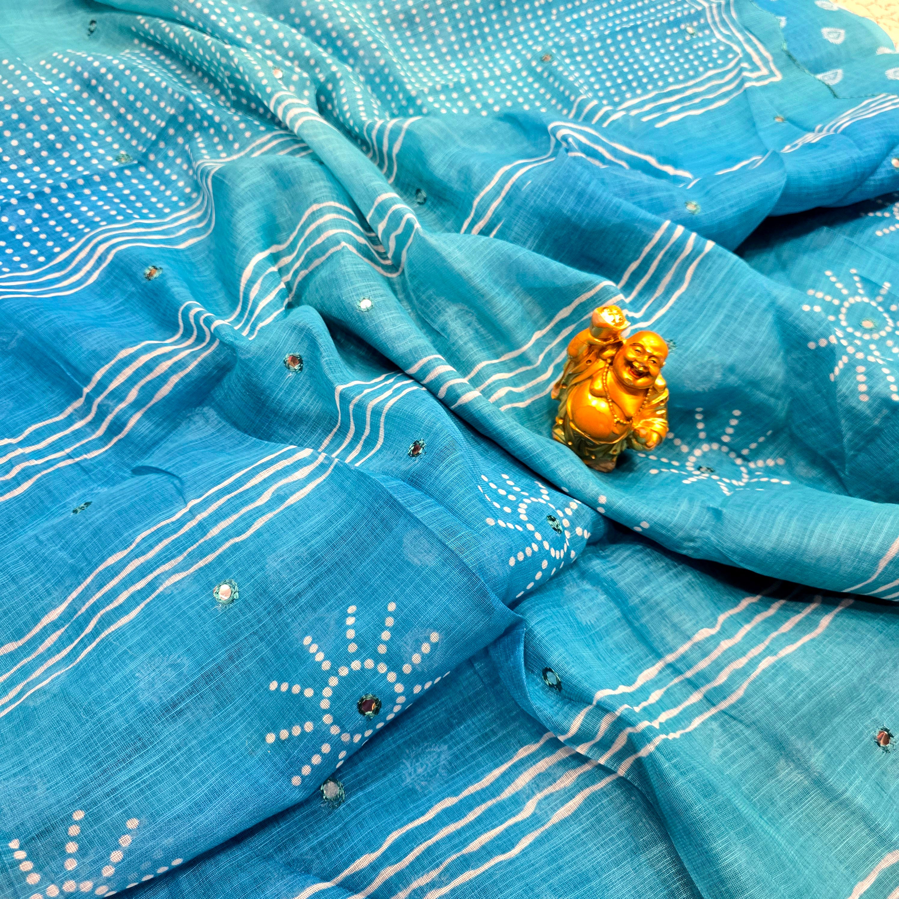 Soft Linen cotton Mirror work Saree