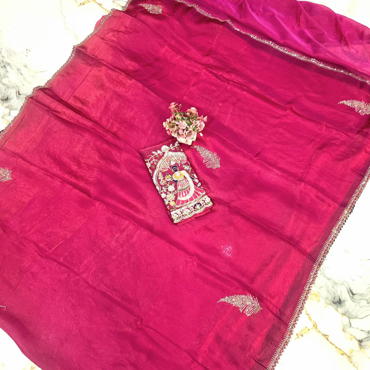 Party Wear Embroidered Space Silk Saree