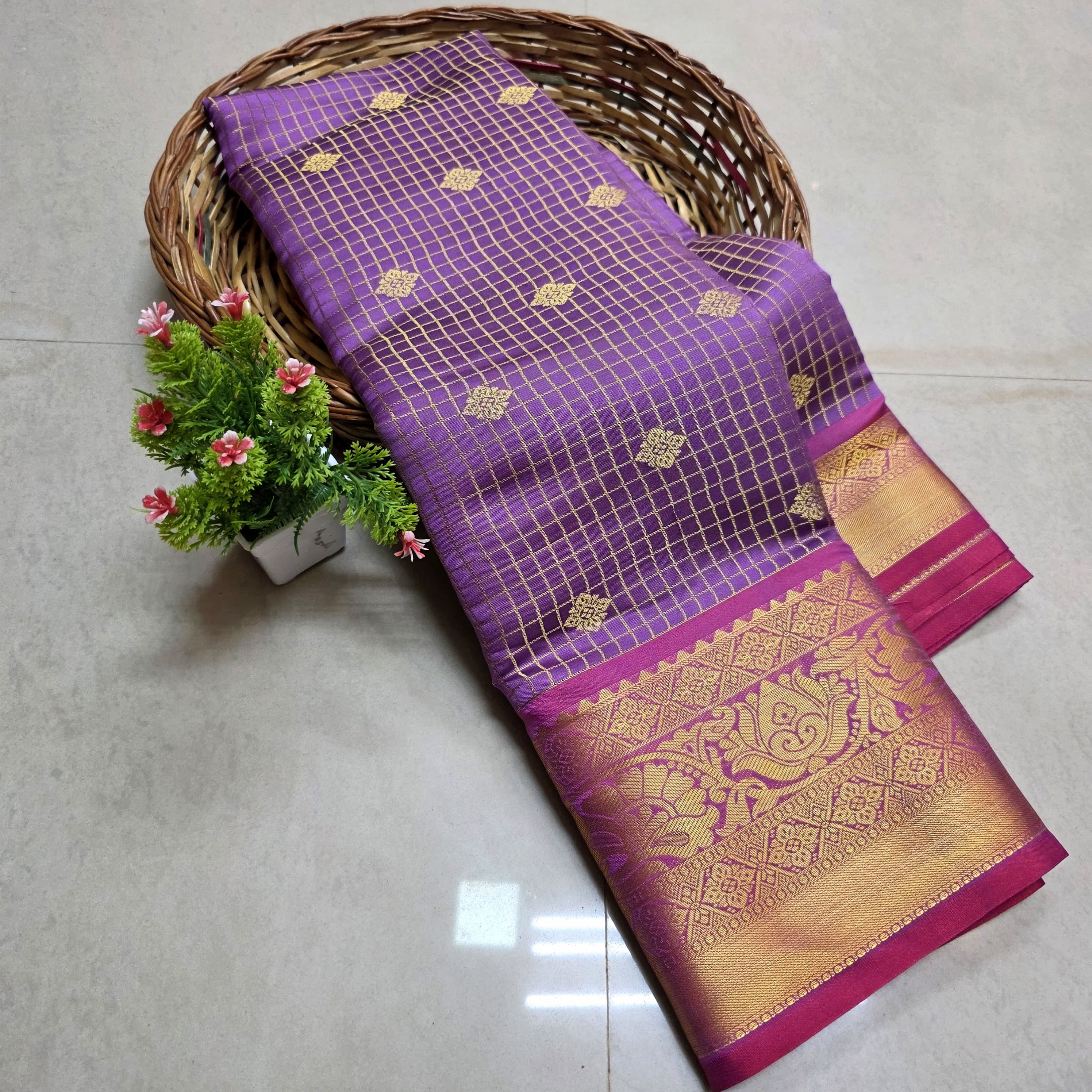 Elegant Checked Design Saree