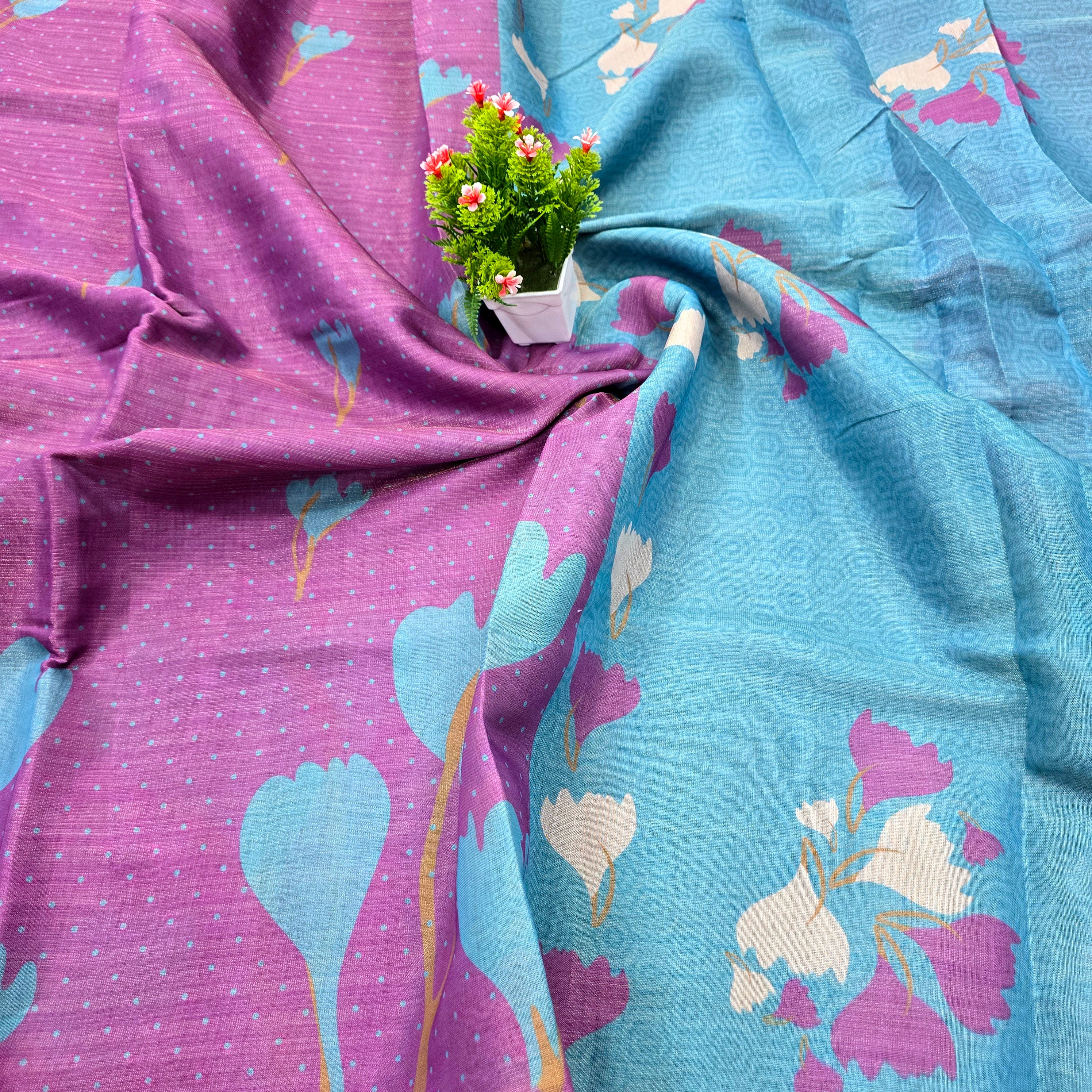 Floral Printed Linen Cotton Saree