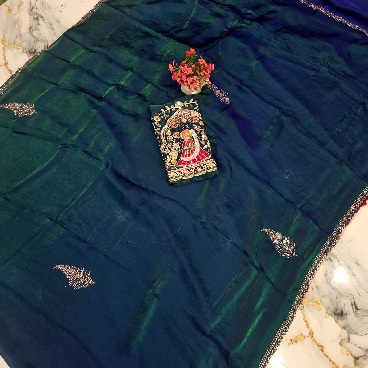 Party Wear Embroidered Space Silk Saree