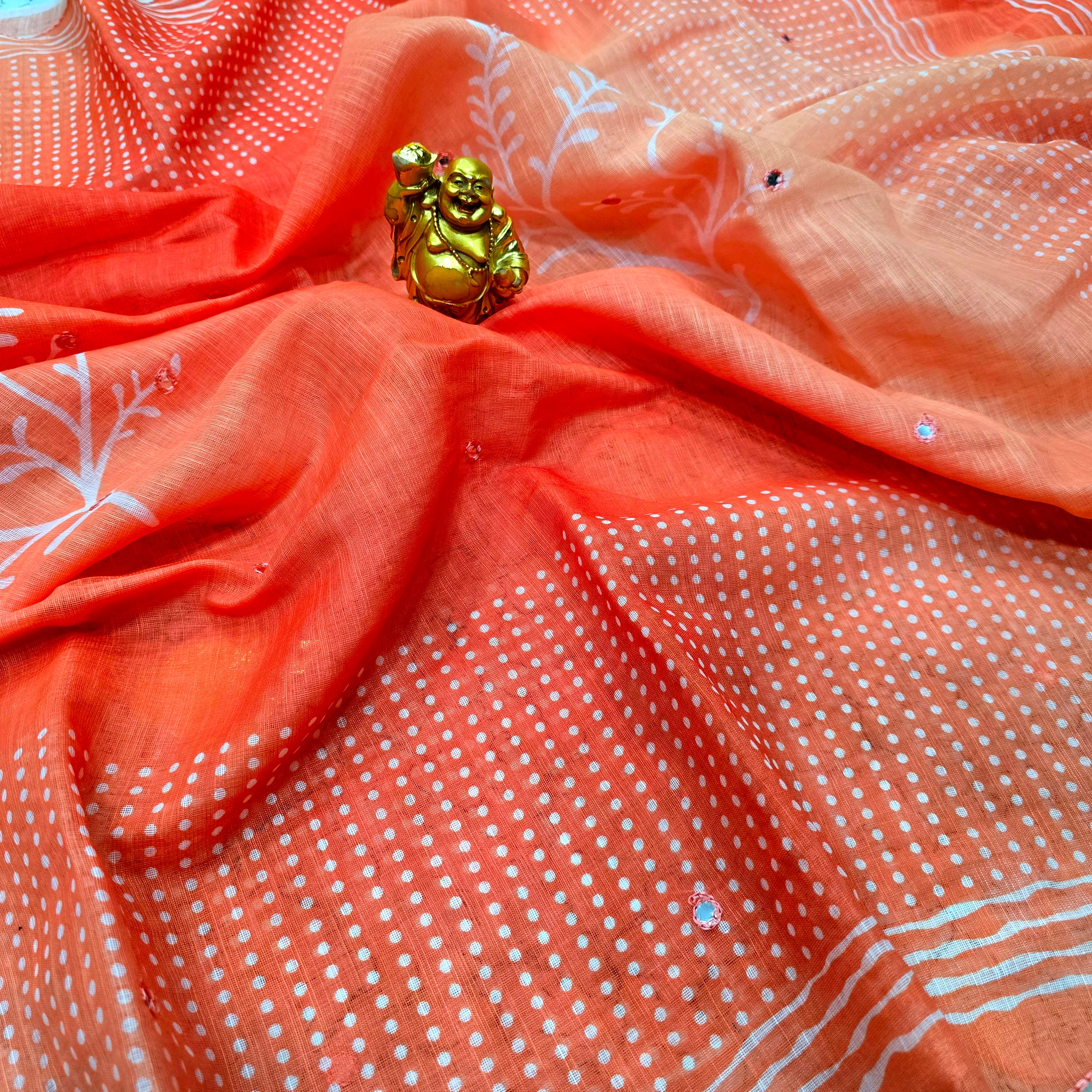 Soft Linen Cotton Mirror Work Saree
