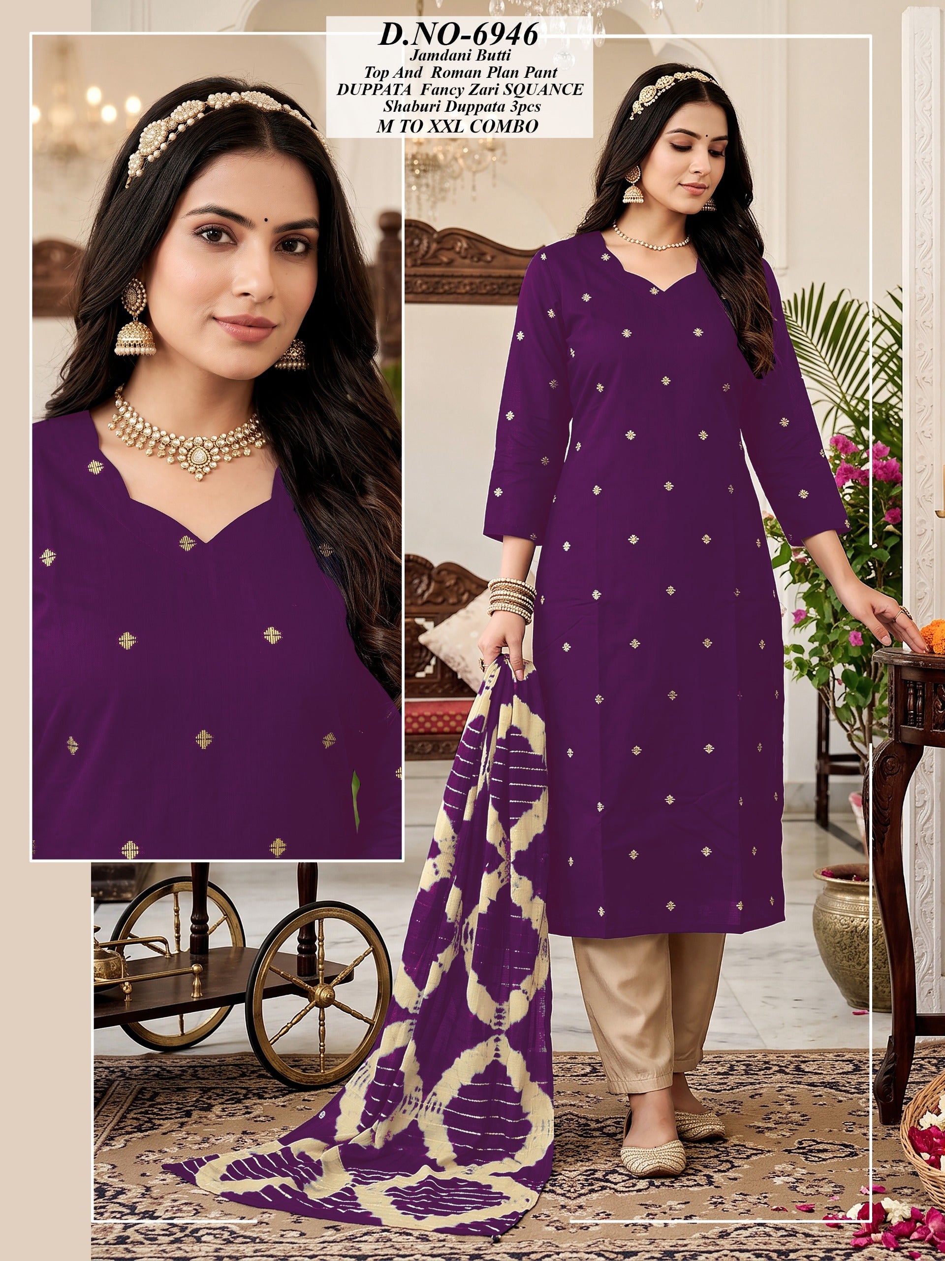 Jamdani Butti 3-Pcs Kurti Set