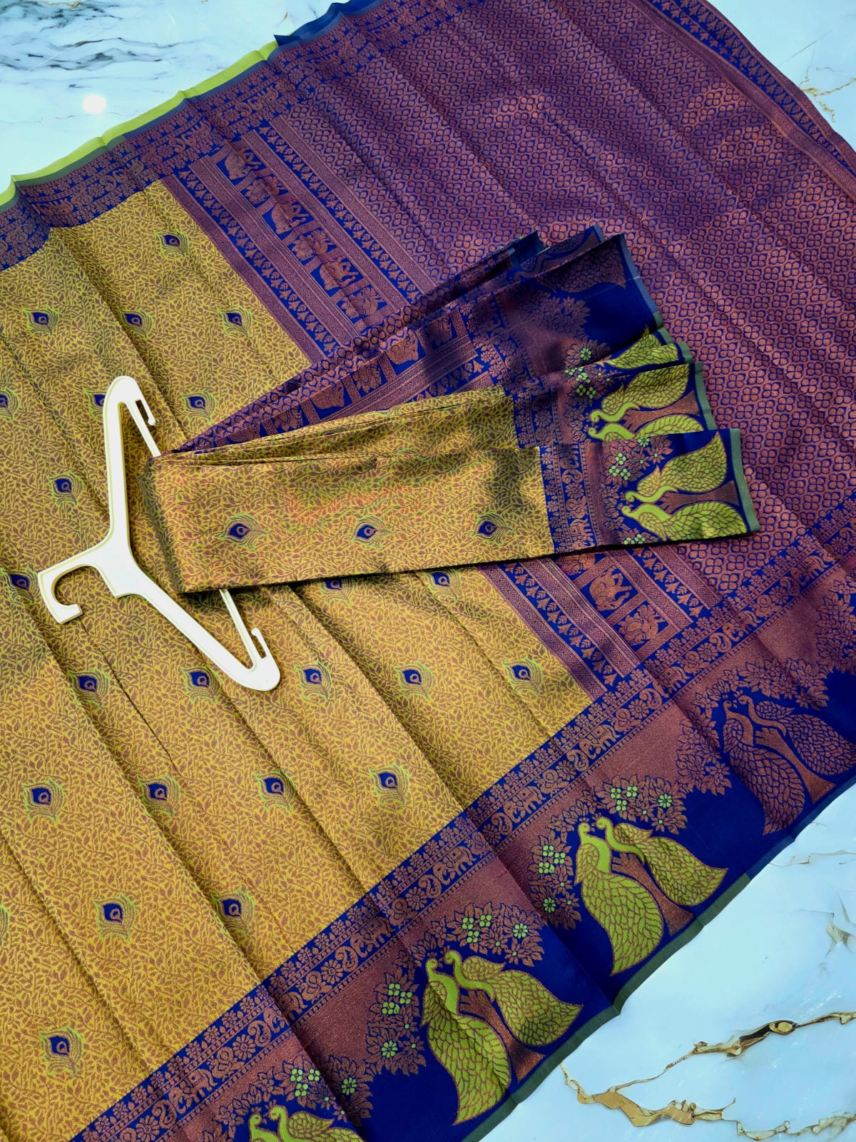 Peacock Feather Butta Design Silk Saree