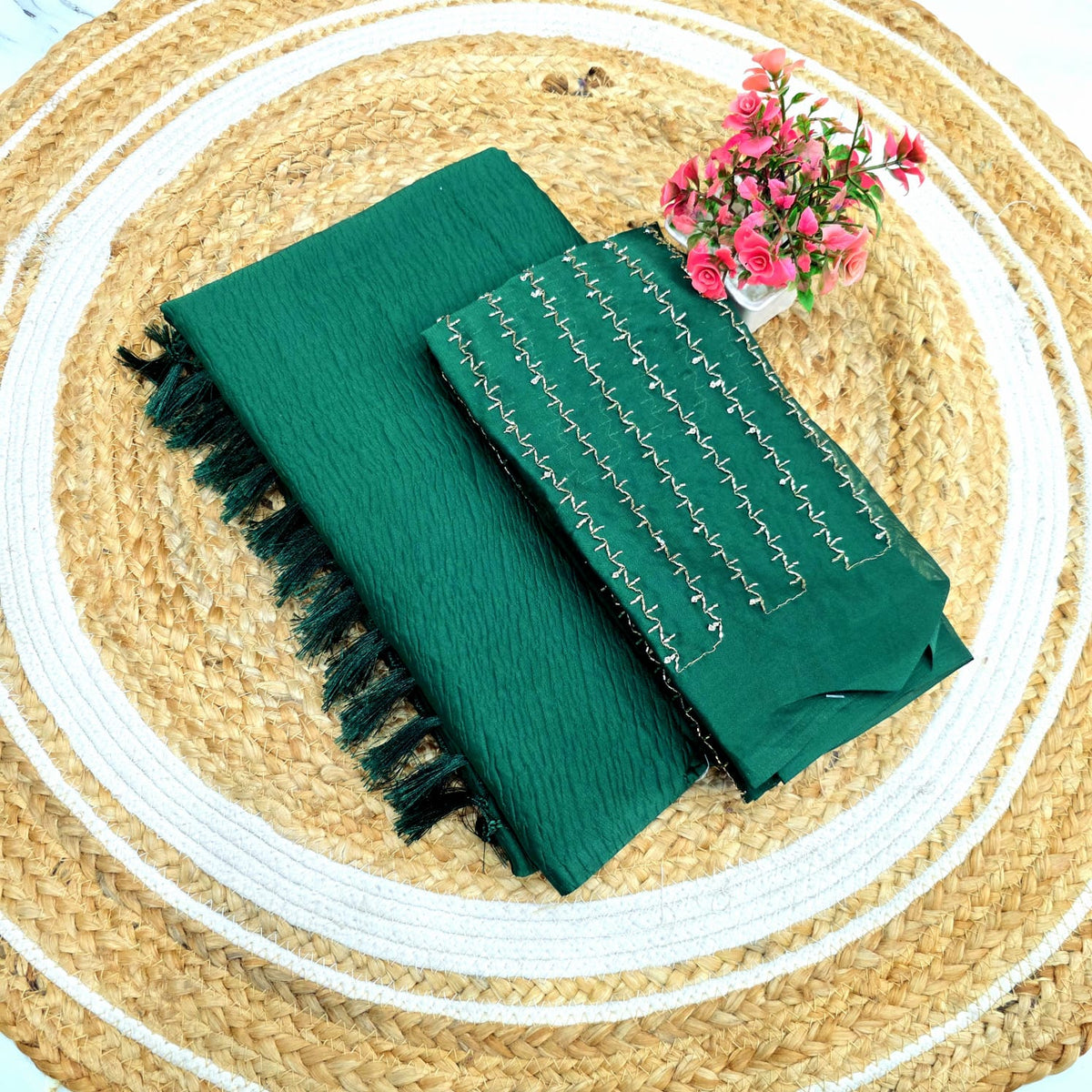 Diwali Special Crush Saree with Aari work blouse