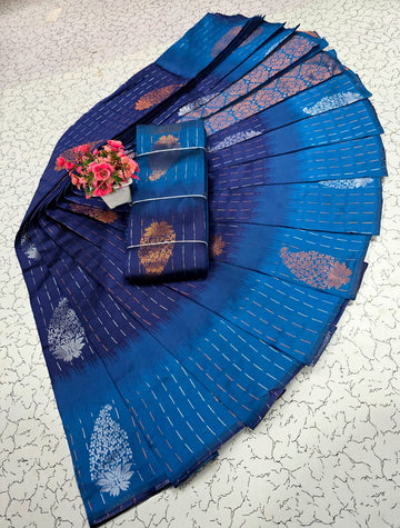 Traditional Vairaoosi Leafs & Mango Design Saree - blue