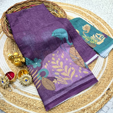 Linen Cotton with Duck Design Saree