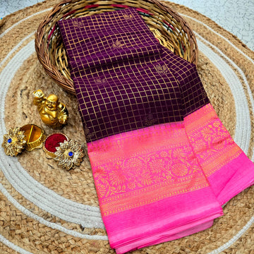 Premium Checked Zari Border Silk Saree