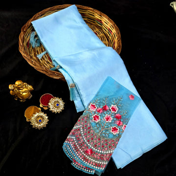 Satin Blouse work Saree