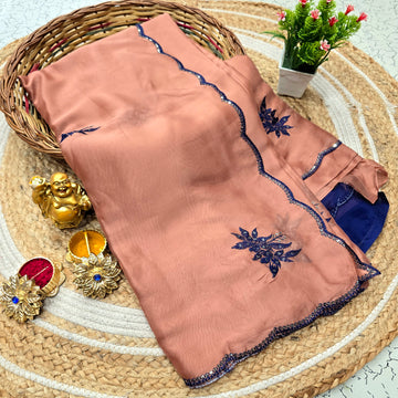 Elegant Georgette Embroidery Work Saree