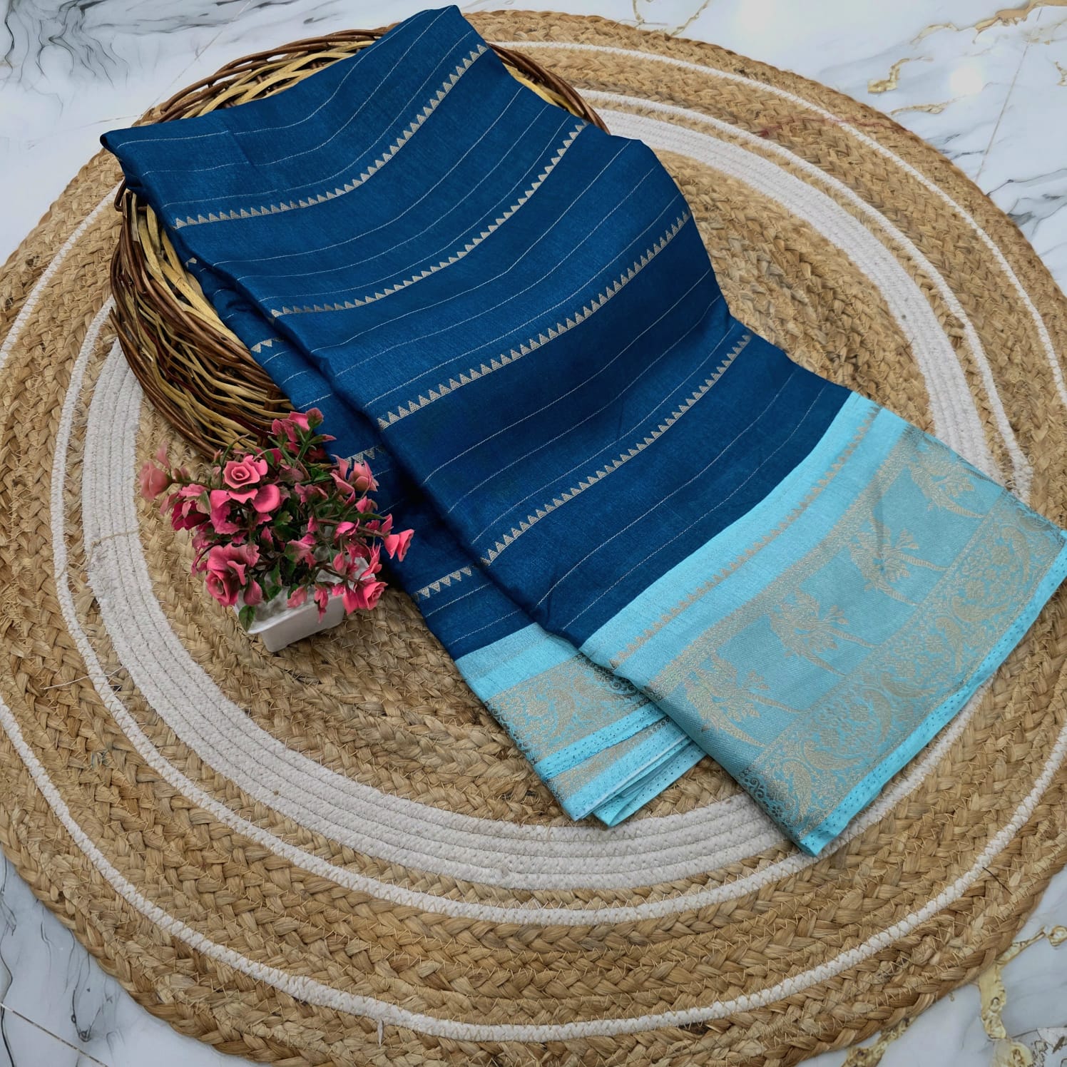 Dola Silk Zari Border with Peacock Design Saree ( same colour only dispatch )