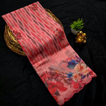 Linen Embroidery Printed Saree