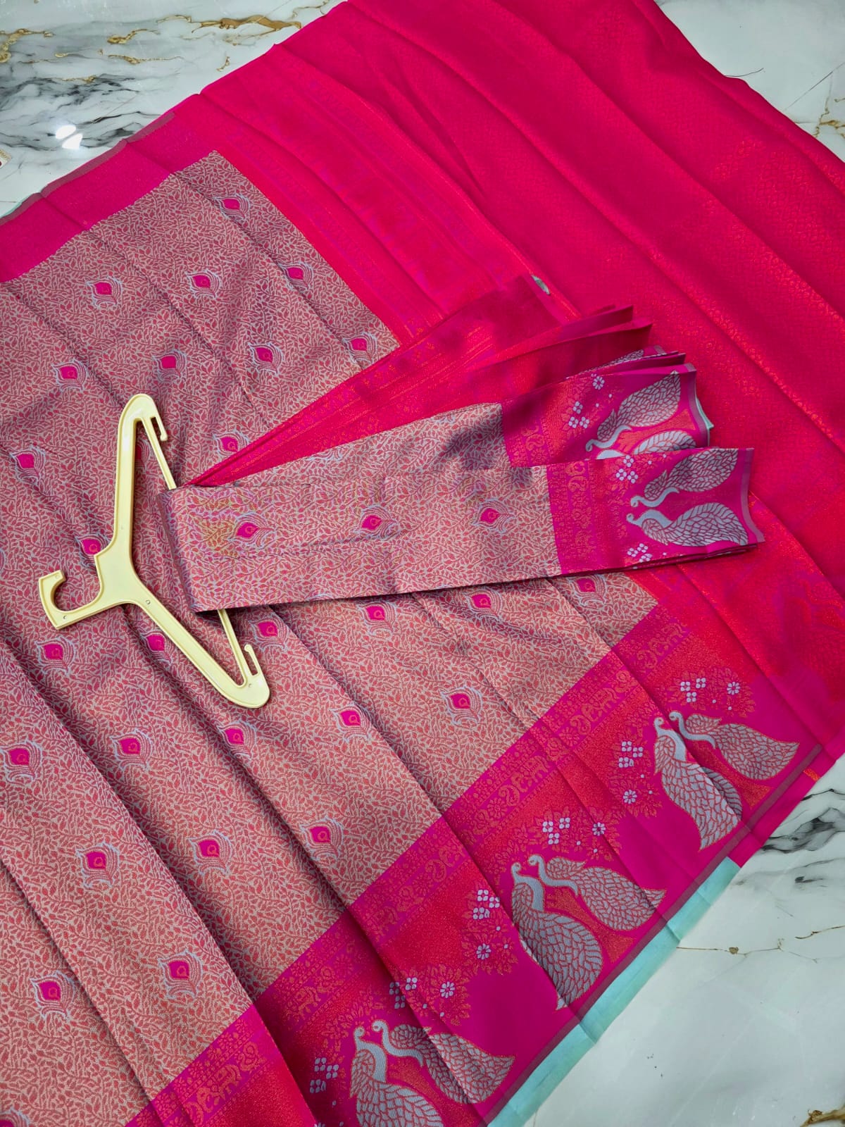 Peacock Feather Butta Design Silk Saree