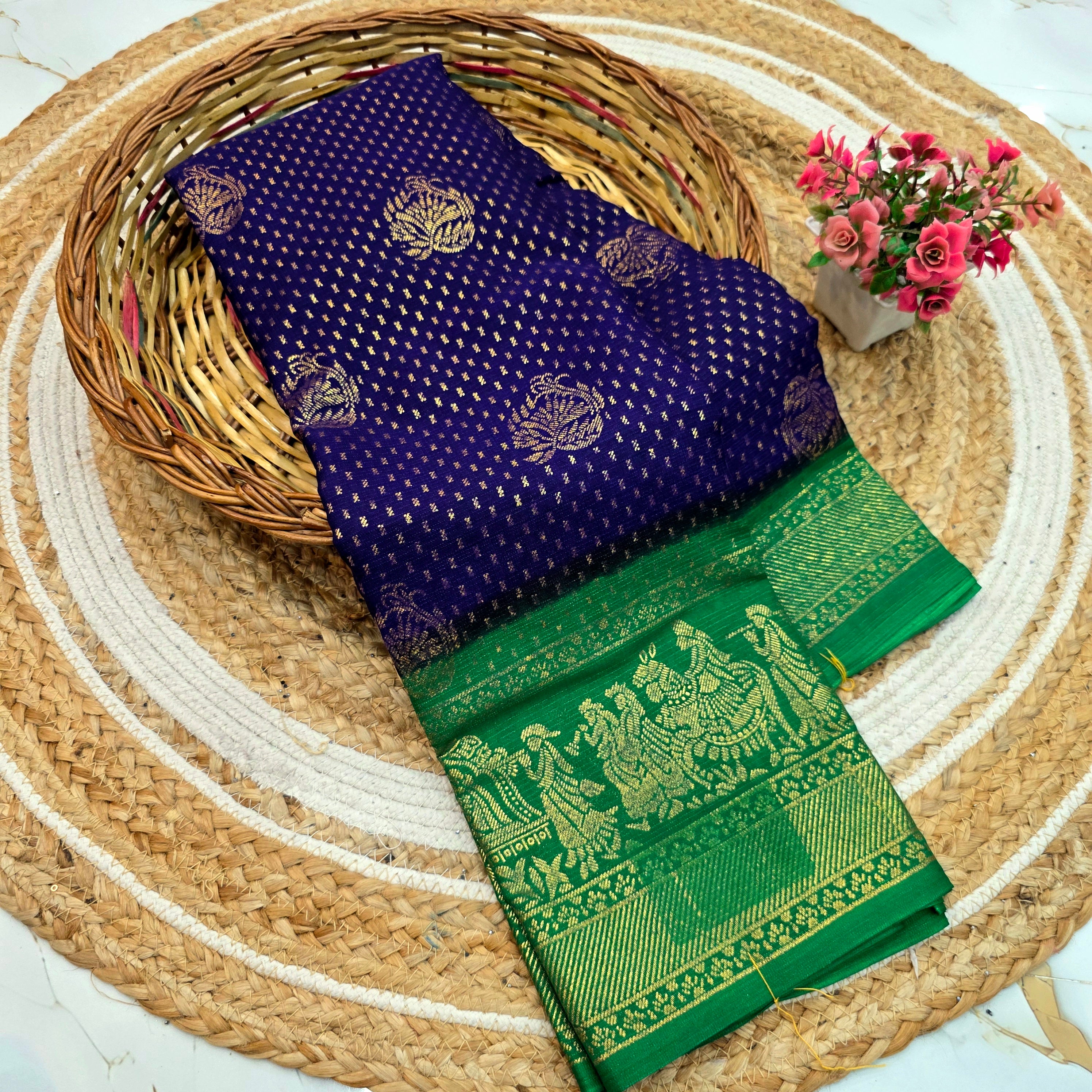 New Checked Foil Work Saree