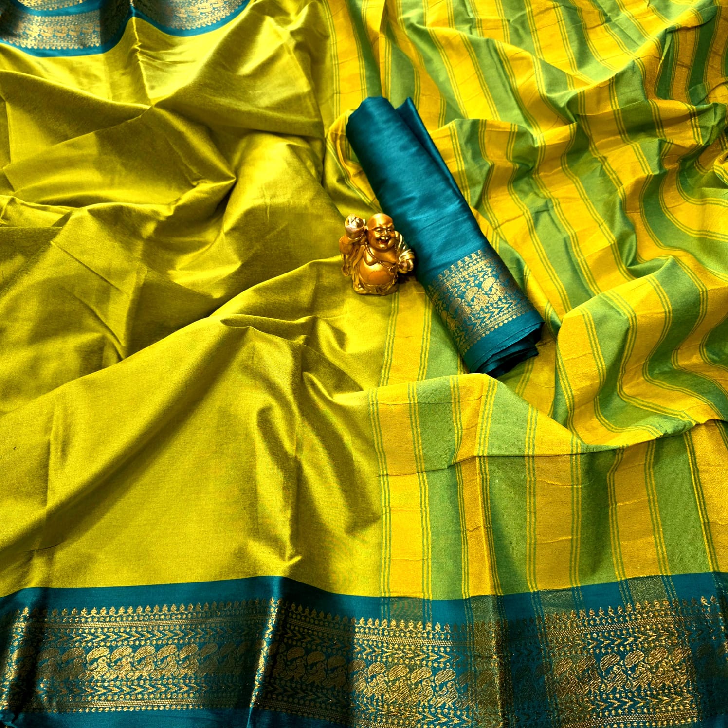 Lime Green Cotton saree