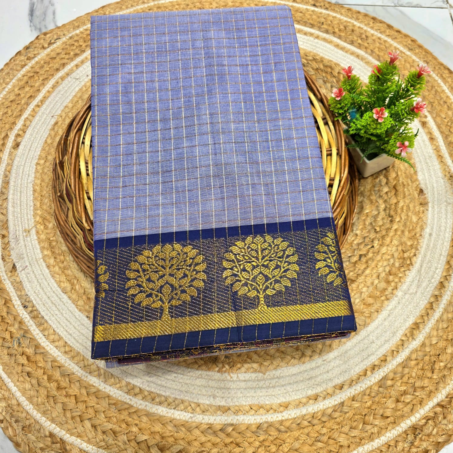 Pure Checked Cotton Saree