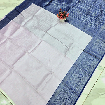 Silver Zari Check Pattern Saree