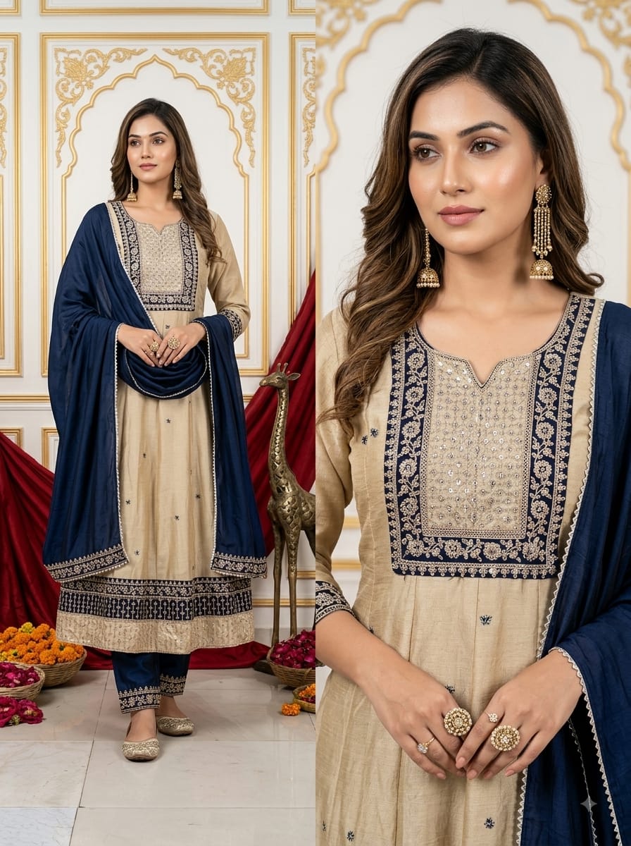 Embroidered Anarkali Kurti Set
