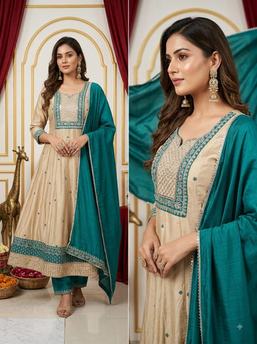 Embroidered Anarkali Kurti Set