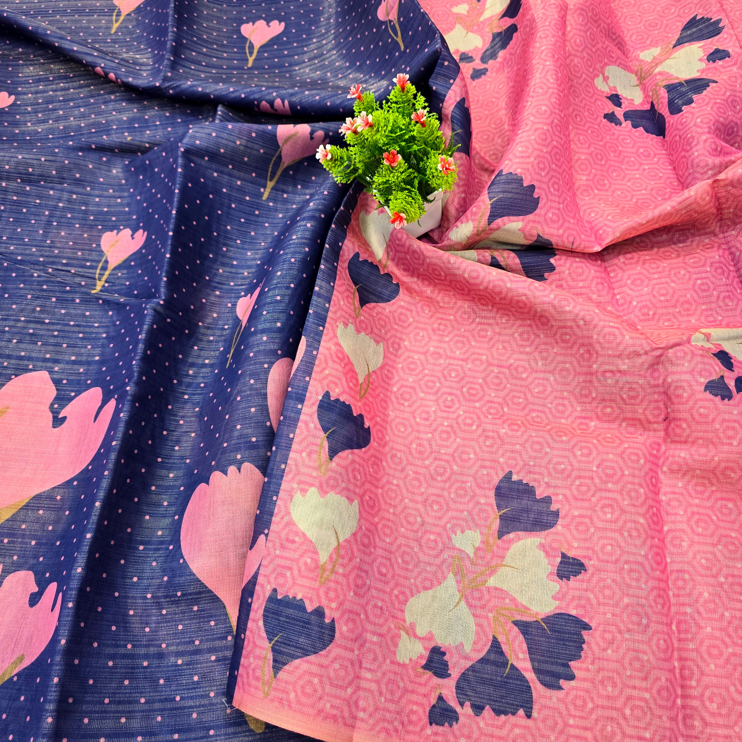 Floral Printed Linen Cotton Saree