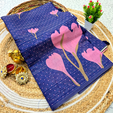 Floral Printed Linen Cotton Saree