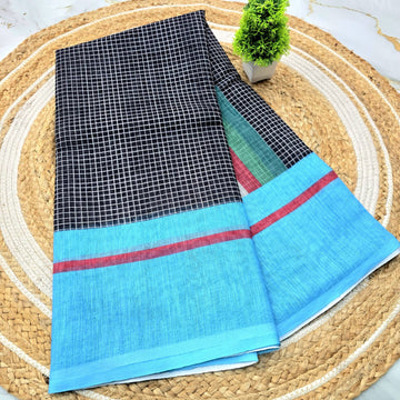 Linen Checked Cotton Saree
