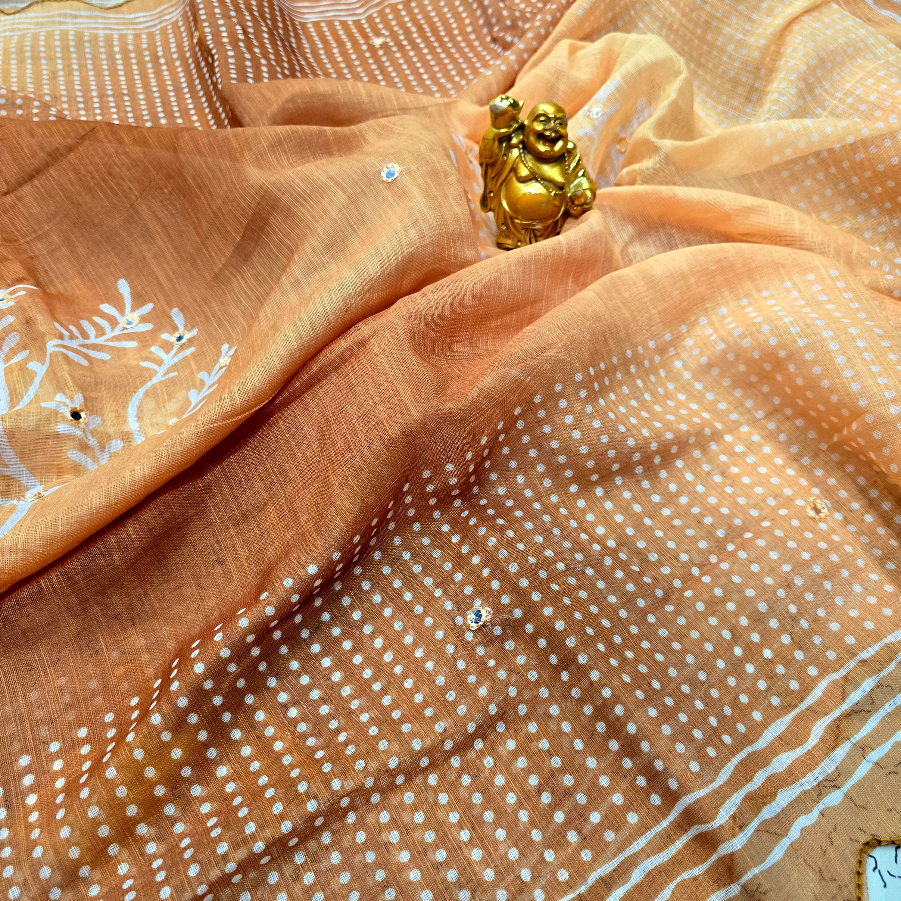 Soft Linen cotton Mirror work Saree