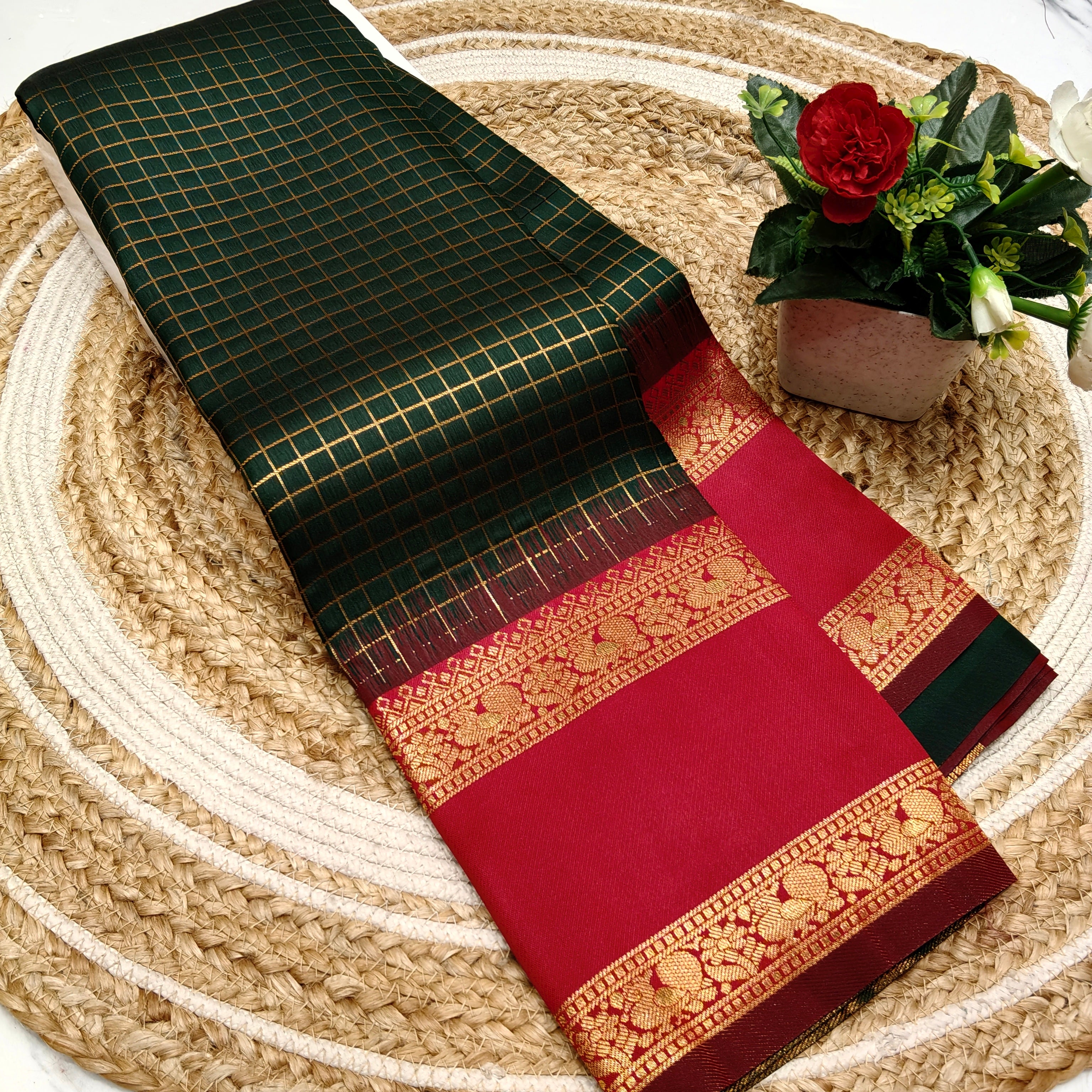 Own Production Traditional CHEKED Silk Saree
