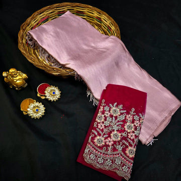 Satin Blouse work saree