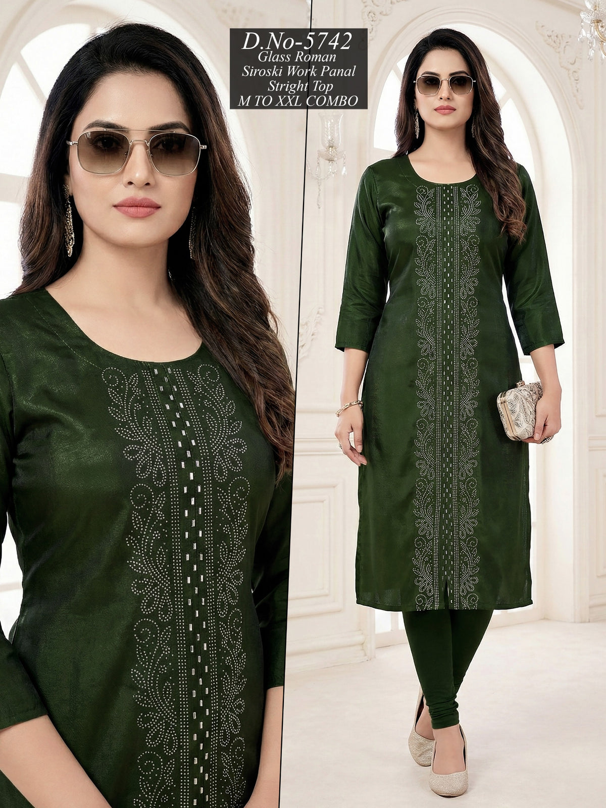 Roman Siroski Work Straight Kurti Set