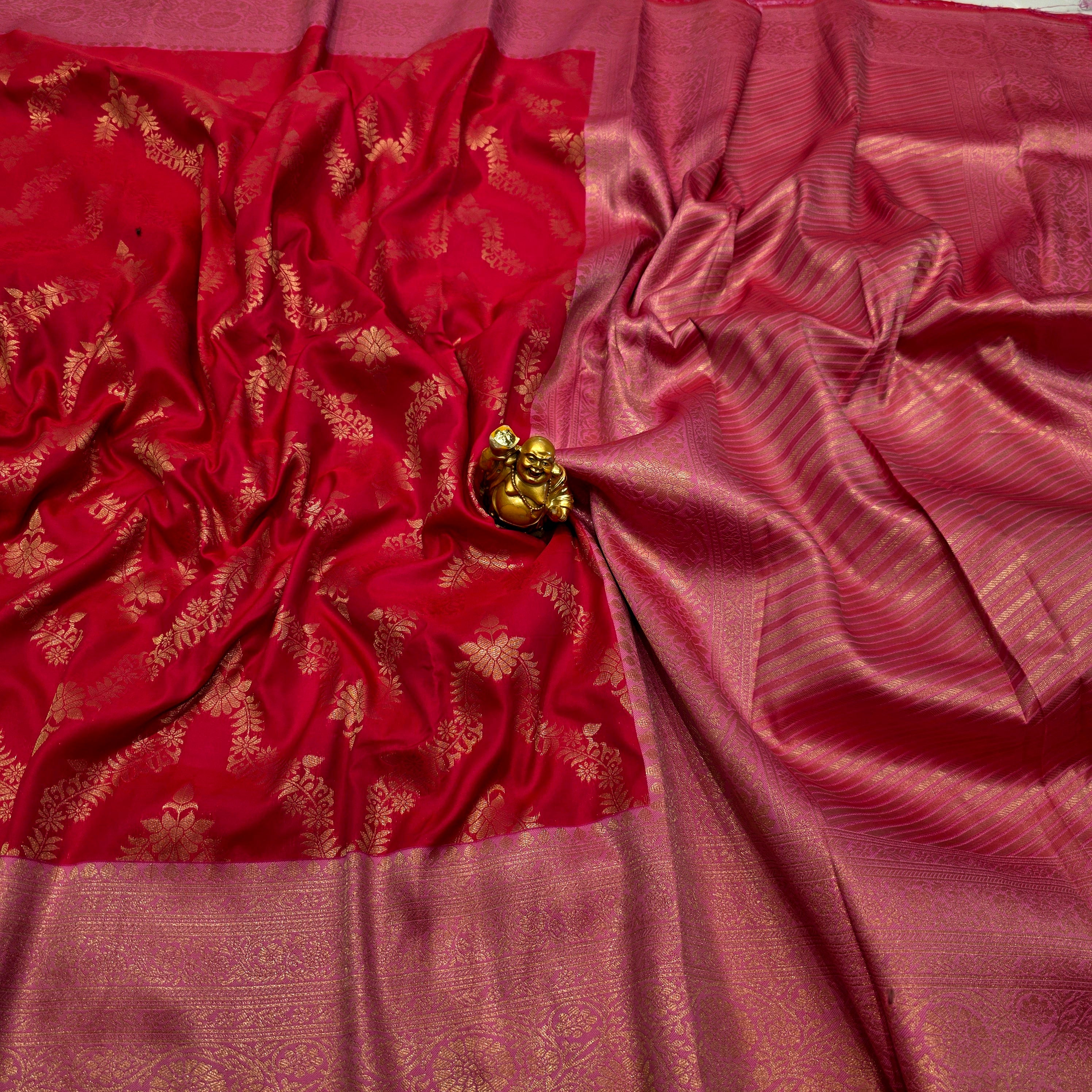 Vibrant Red and Pink Silk Saree