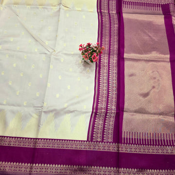 Checked Gold Woven Silk Saree
