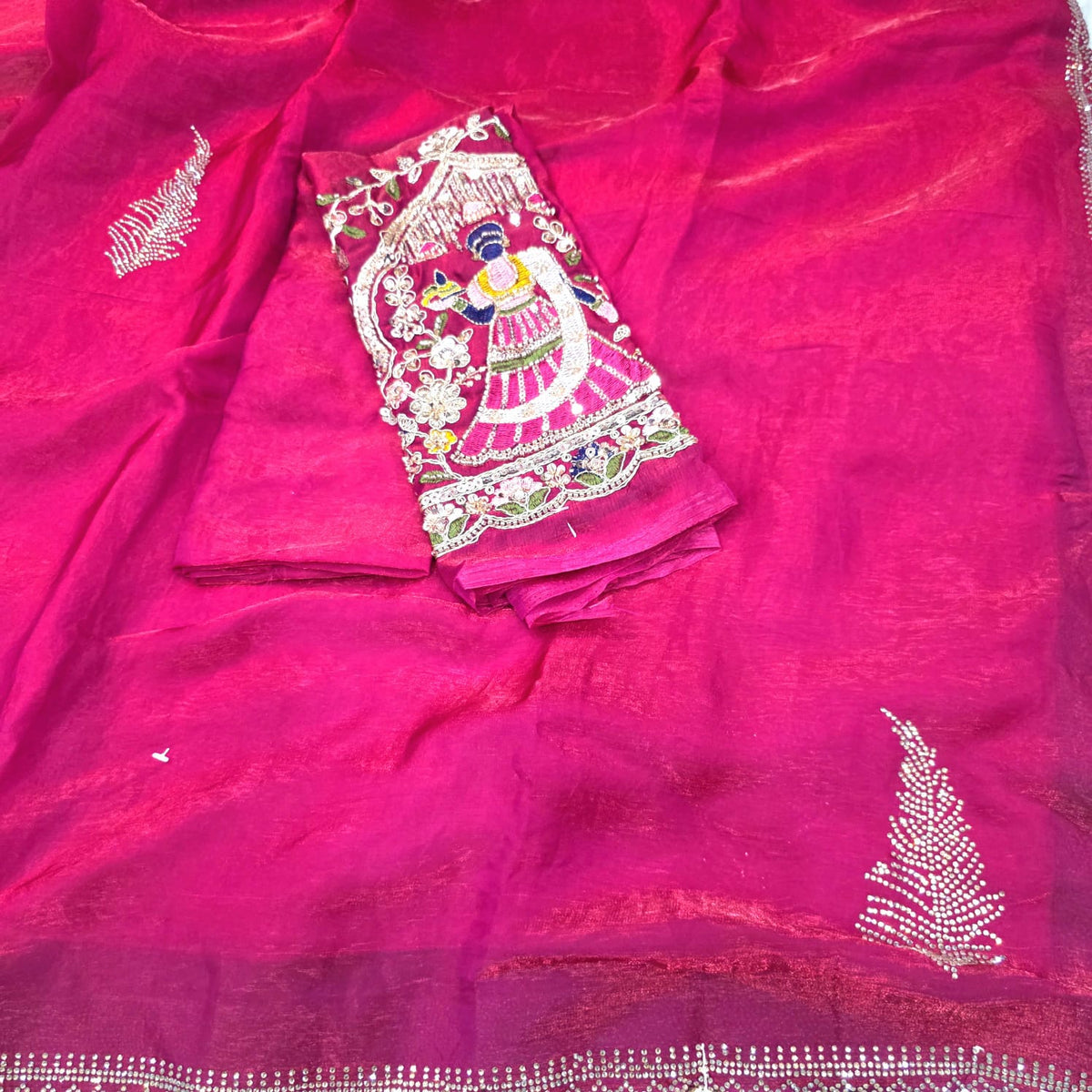 Party Wear Embroidered Space Silk Saree